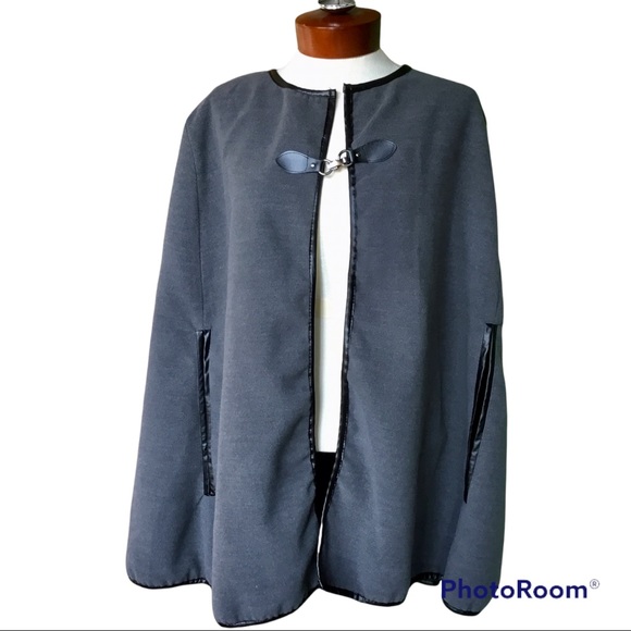 Torrid Marled Knit Faux Leather Trim Cape One Size - Picture 2 of 5